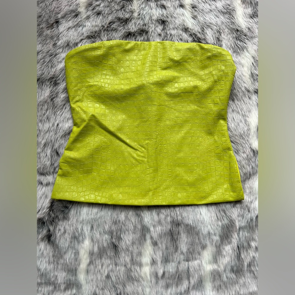 Naked Wardrobe Suede Crocodile Strap Top Lime Green NWOT